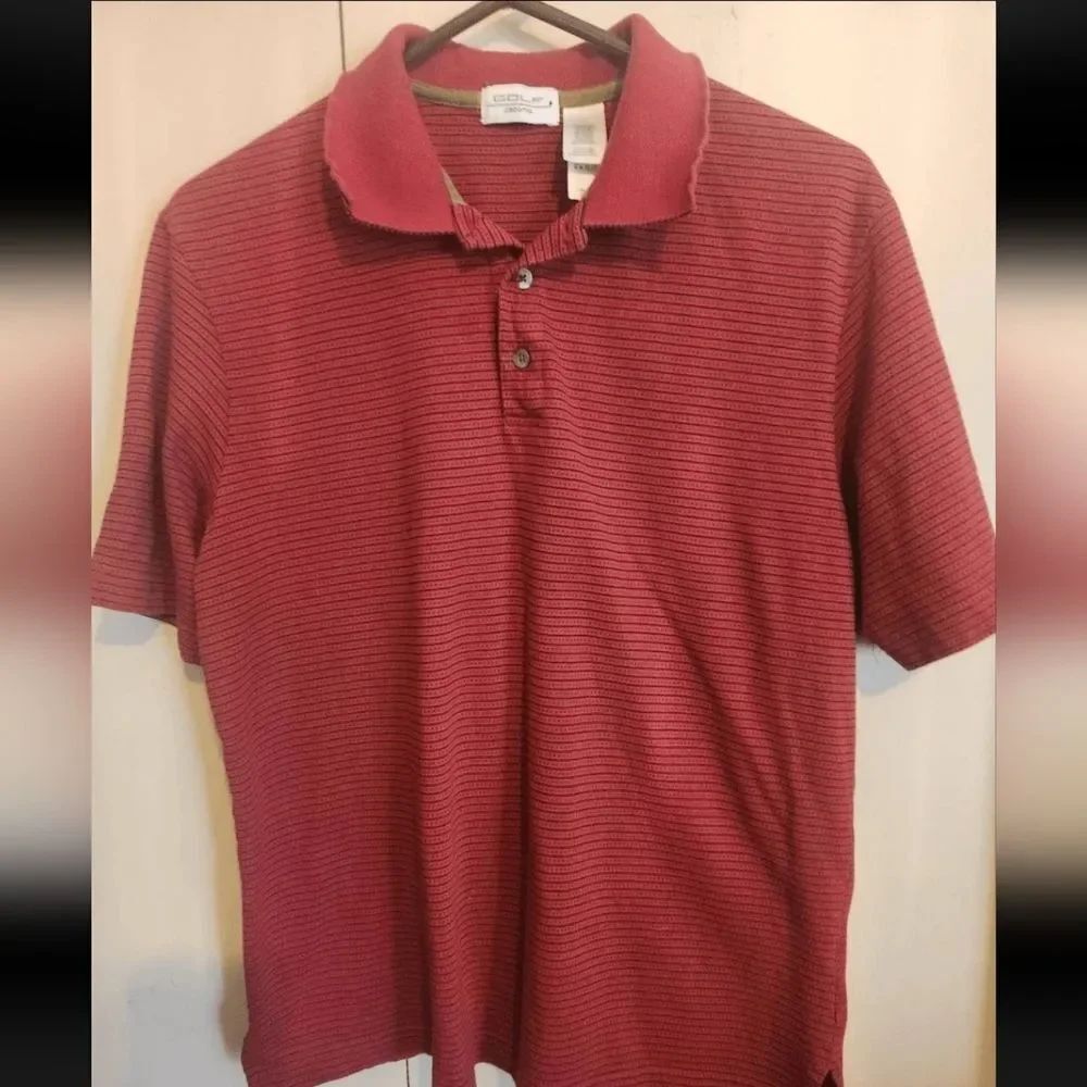 M62 Claiborn Golf Mens Red & Black Striped Polo Shirt